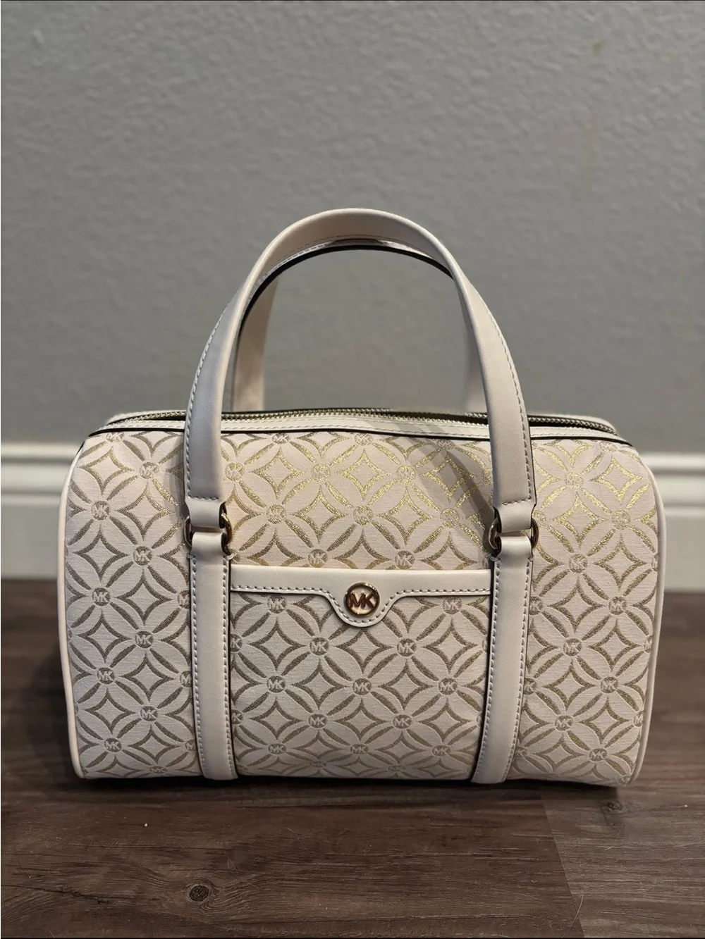Michael Kors Cream and Gold Logo Satchel